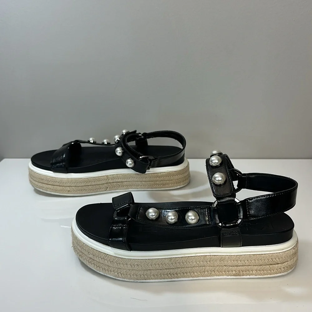 Karl‎ Lagerfeld Paris Patzi Embellished Leather Espadrille Sandals Size 9.5